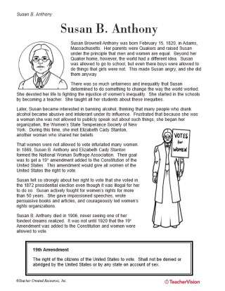 Learn About Susan B. Anthony Printable (K - 3rd Grade) - TeacherVision